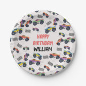 モンスタートラックカラフルレース子供の誕生日パーティー ペーパープレート (正面)