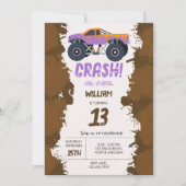 モンスタートラックカラフルレース子供の誕生日パーティー 招待状 (正面)