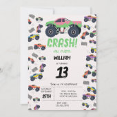 モンスタートラックカラフルレース子供の誕生日パーティー 招待状 (正面)