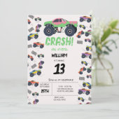 モンスタートラックカラフルレース子供の誕生日パーティー 招待状 (スタンド正面)