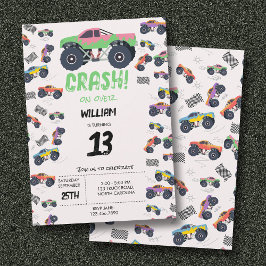 モンスタートラックカラフルレース子供の誕生日パーティー 招待状