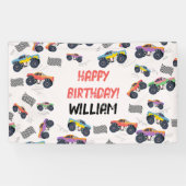 モンスタートラックカラフルレース子供の誕生日パーティー 横断幕 (横)