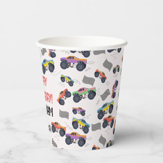 モンスタートラックカラフルレース子供の誕生日パーティー 紙コップ (裏面)