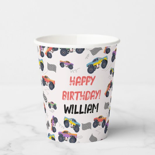 モンスタートラックカラフルレース子供の誕生日パーティー 紙コップ (左)