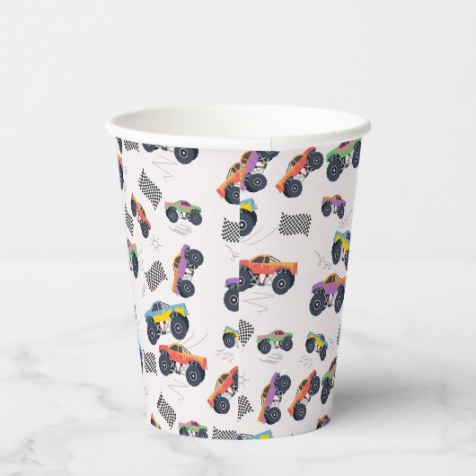モンスタートラックカラフルレース子供の誕生日パーティー 紙コップ (右)
