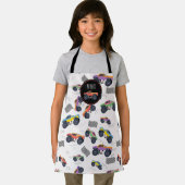 モンスタートラックカラフルーレーシングキッズ名前をカスタムする エプロン (インサイチュ)