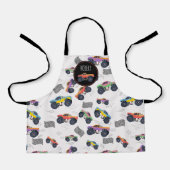 モンスタートラックカラフルーレーシングキッズ名前をカスタムする エプロン (正面)