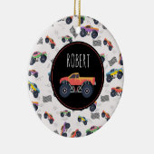 モンスタートラックカラフルーレーシングキッズ名前をカスタムする セラミックオーナメント (右)