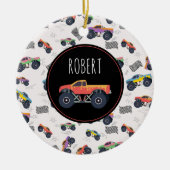 モンスタートラックカラフルーレーシングキッズ名前をカスタムする セラミックオーナメント (正面)