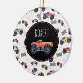 モンスタートラックカラフルーレーシングキッズ名前をカスタムする セラミックオーナメント (左)