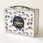 モンスタートラックカラフルーレーシングキッズ名前をカスタムする メタルランチボックス (裏面)