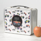 モンスタートラックカラフルーレーシングキッズ名前をカスタムする メタルランチボックス (インサイチュ)