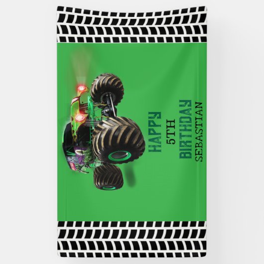 モンスタートラックキッズバースデーパーティーの少年 横断幕 (縦)