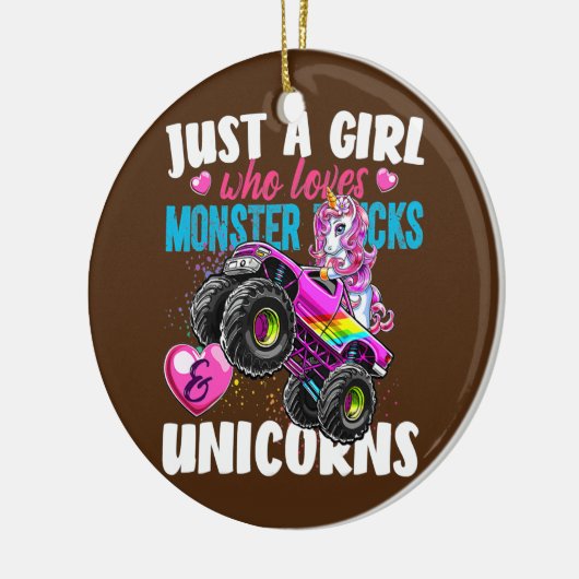 . .モンスタートラックギフトが大好きな少女 セラミックオーナメント (左)