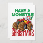 モンスタートラッククリスマスサンタクロース少年たち幼児 シーズンカード (正面/裏面)