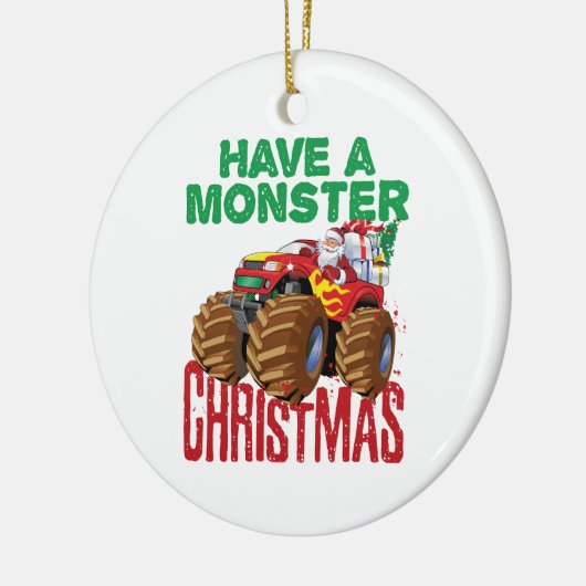 モンスタートラッククリスマスサンタクロース少年たち幼児 セラミックオーナメント (左)