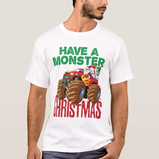 モンスタートラッククリスマスサンタクロース少年たち幼児 Tシャツ (正面)