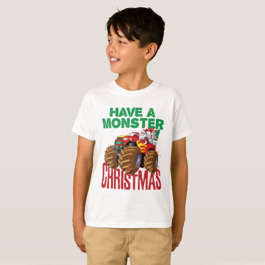 モンスタートラッククリスマスサンタクロース少年たち幼児 Tシャツ (正面フル)
