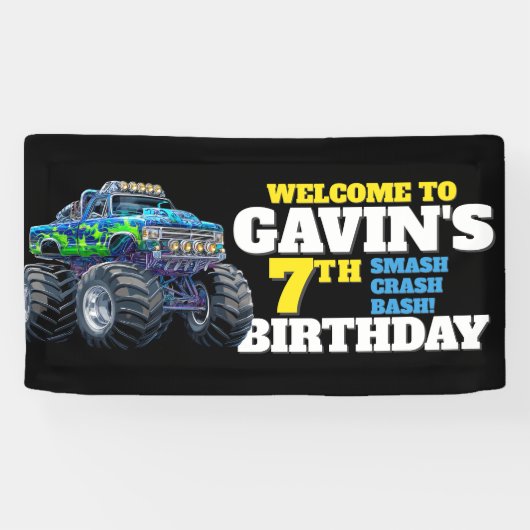 モンスタートラッククールブルーブルー7誕生日カスタムビニール 横断幕 (横)