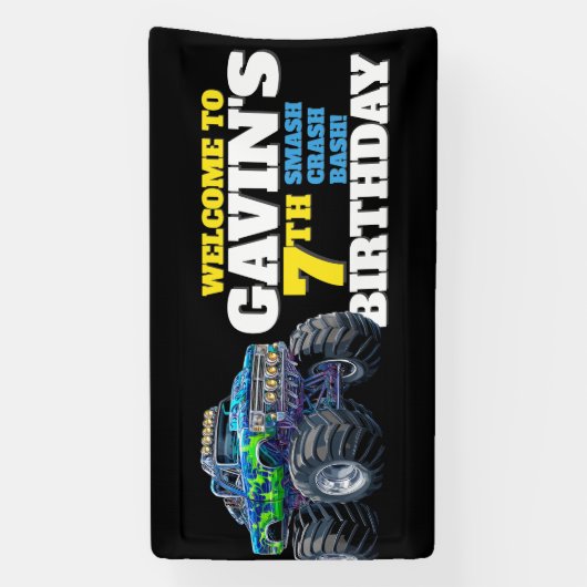 モンスタートラッククールブルーブルー7誕生日カスタムビニール 横断幕 (縦)