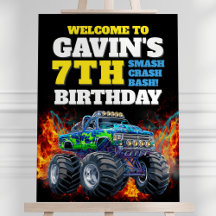 モンスタートラッククールブルー第7誕生日ウェルカムサイン