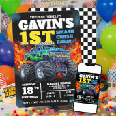 モンスタートラッククールブルー1歳の誕生日パーソナライズされた 招待状