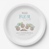 モンスタートラックグリーンブルー誕生日紙プレート ペーパープレート (正面)