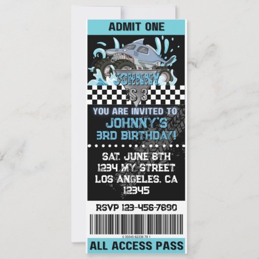 モンスタートラックサメ招待状 招待状 (正面)