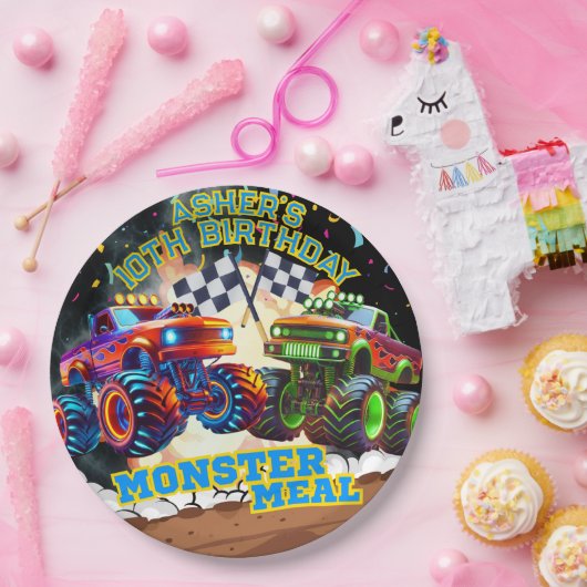 モンスタートラックショーダウンエクストリームレーシング誕生日 ペーパープレート (パーティー)