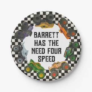 モンスタートラックジャムパーティープレート- 4th Birthday ペーパープレート