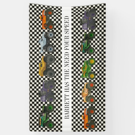 モンスタートラックジャムラリー誕生日ビニールバナー 横断幕 (縦)