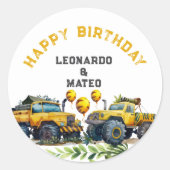 モンスタートラックジャングルサファリハッピーバースデー ラウンドシール (正面)