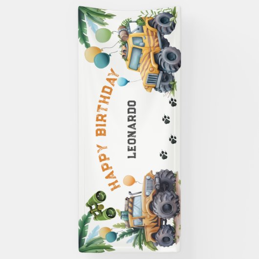 モンスタートラックジャングルサファリボーイ誕生日 横断幕 (縦)