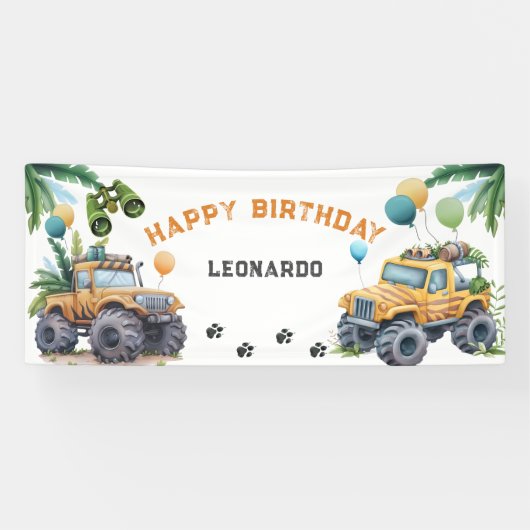モンスタートラックジャングルサファリボーイ誕生日 横断幕 (横)