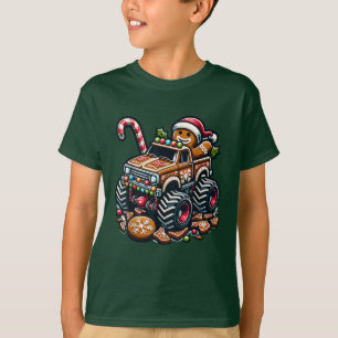 モンスタートラックジンジャーブレッドマンおもしろいクリスマス Tシャツ