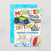 モンスタートラックスプラッシュ誕生日バッシュパーティー招待状 招待状 (正面/裏面)