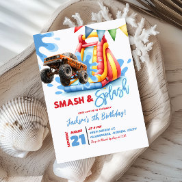 モンスタートラックスマッシュ&スプラッシュプールパーティー誕生日 招待状