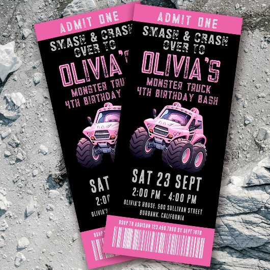 モンスタートラックチケットガールズバースデーパーティー 招待状