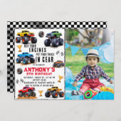 モンスタートラックチーム誕生日パーティーと写真 招待状 (正面/裏面)