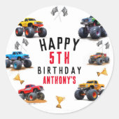 モンスタートラックチーム誕生日パーティーの招待状 ラウンドシール (正面)