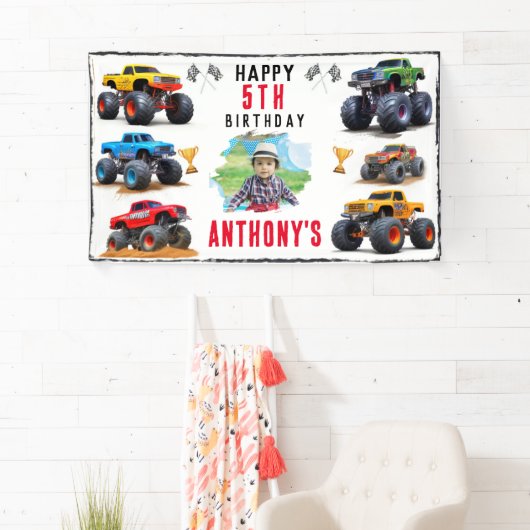 モンスタートラックチーム誕生日パーティーの招待状 横断幕 (インサイチュ)