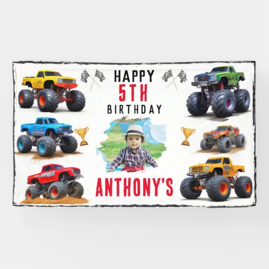 モンスタートラックチーム誕生日パーティーの招待状 横断幕 (横)