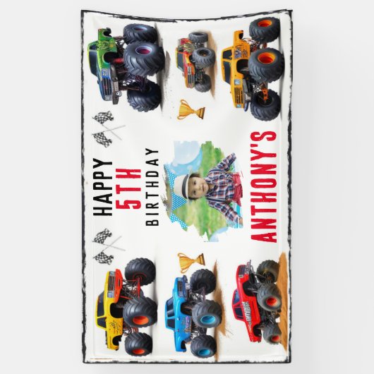 モンスタートラックチーム誕生日パーティーの招待状 横断幕 (縦)