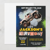 モンスタートラックテーマの誕生日パーティー 招待状 (正面/裏面)