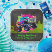 モンスタートラックネオンボーイ誕生日パーティー ペーパープレート (パーティー)