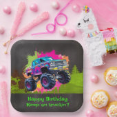 モンスタートラックネオンボーイ誕生日パーティー ペーパープレート (パーティー)