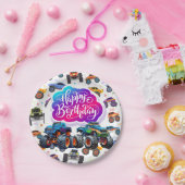 モンスタートラックハッピーバースデー ペーパープレート (パーティー)