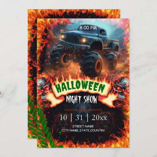 モンスタートラックハロウィーンのナイトショー 招待状 (正面/裏面)