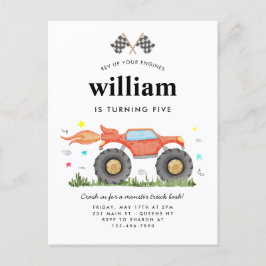 モンスタートラックバッシュカーレースフラグ子供の誕生日 ポストカード