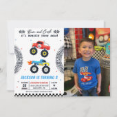 モンスタートラックバッシュボーイ誕生日写真招待状 招待状 (正面)